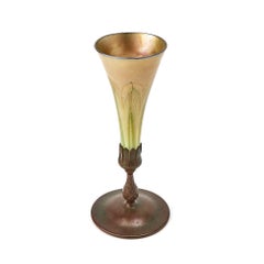 20th Century Tiffany Studios Bronze / Iridescent Favrile Glass Trumpet Vase