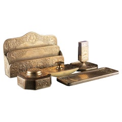 Antique 20th Century Tiffany Studios Bronze Zodiac Sign Desk Set