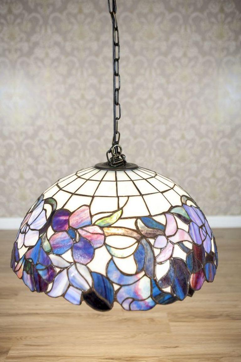 Polish 20th-Century Tiffany Style Hanging Lamp With Multicolored Shade For Sale