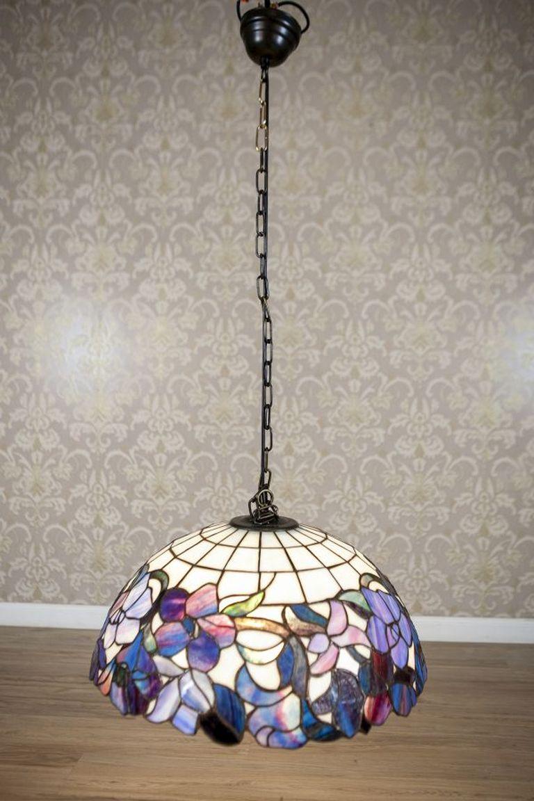 20th-Century Tiffany Style Hanging Lamp With Multicolored Shade In Good Condition For Sale In Opole, PL
