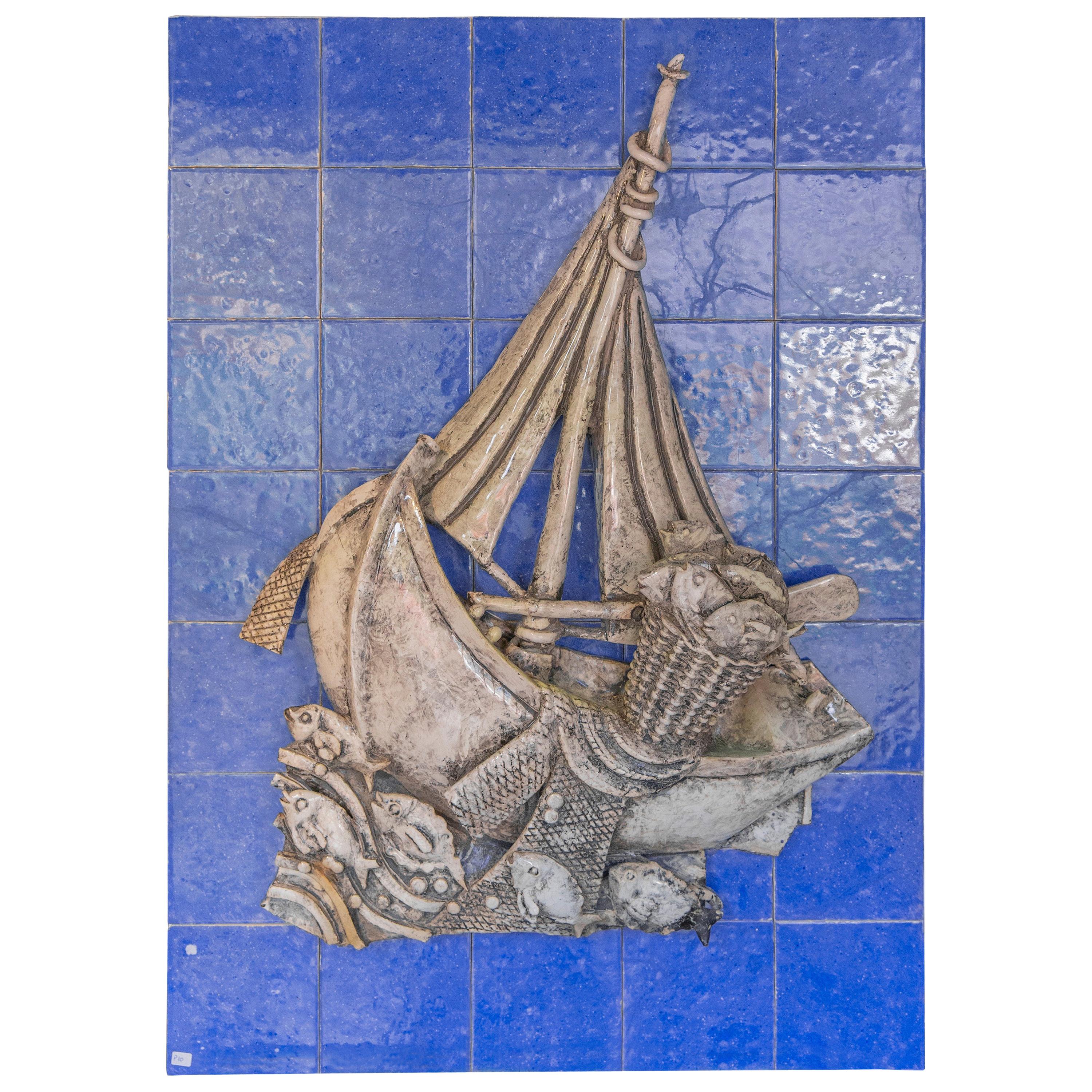 20th Century Tile Mural with Boat Attributed to Jorge Barradas For Sale