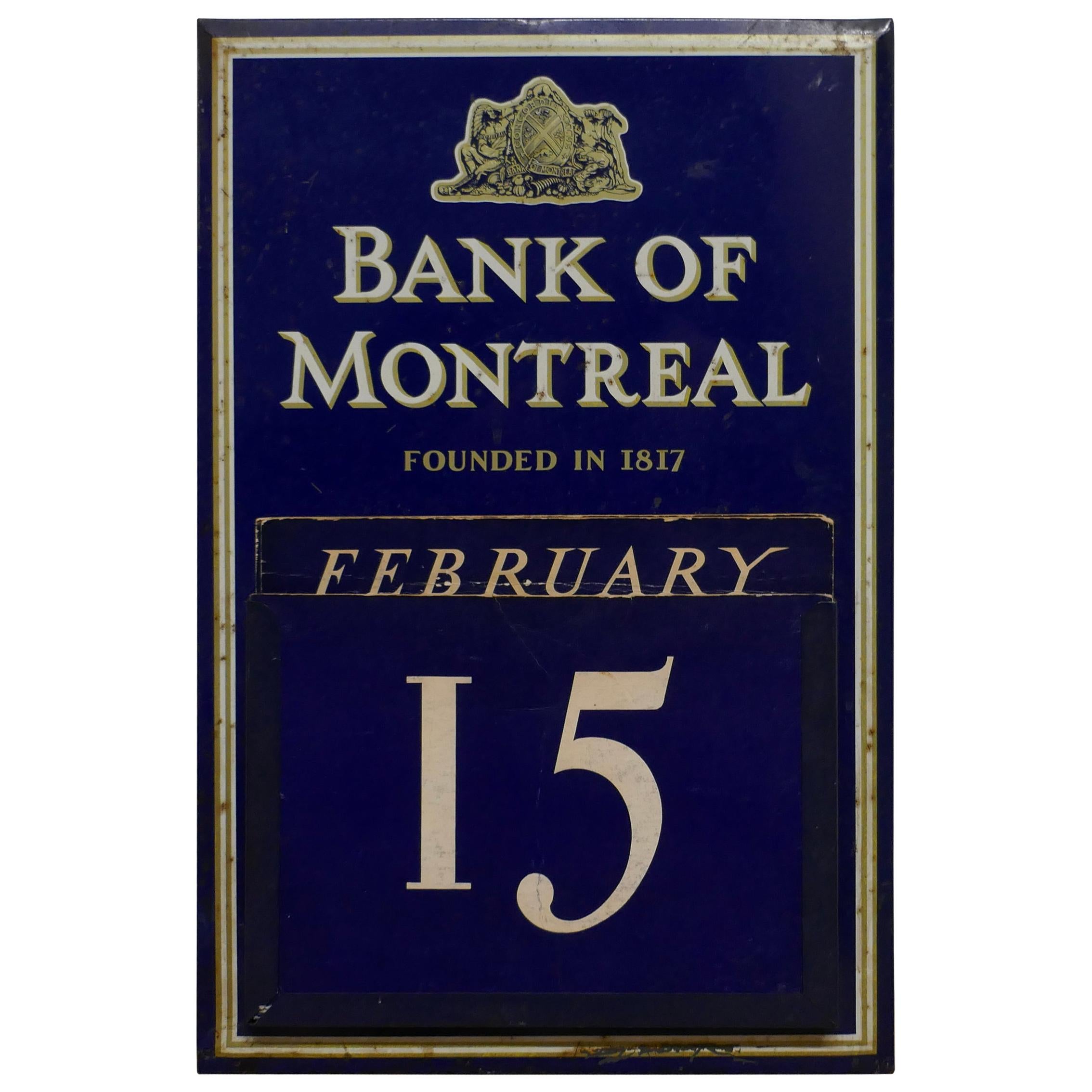 20th Century Tin Plate Perpetual Calendar from Bank of Montreal, 1817