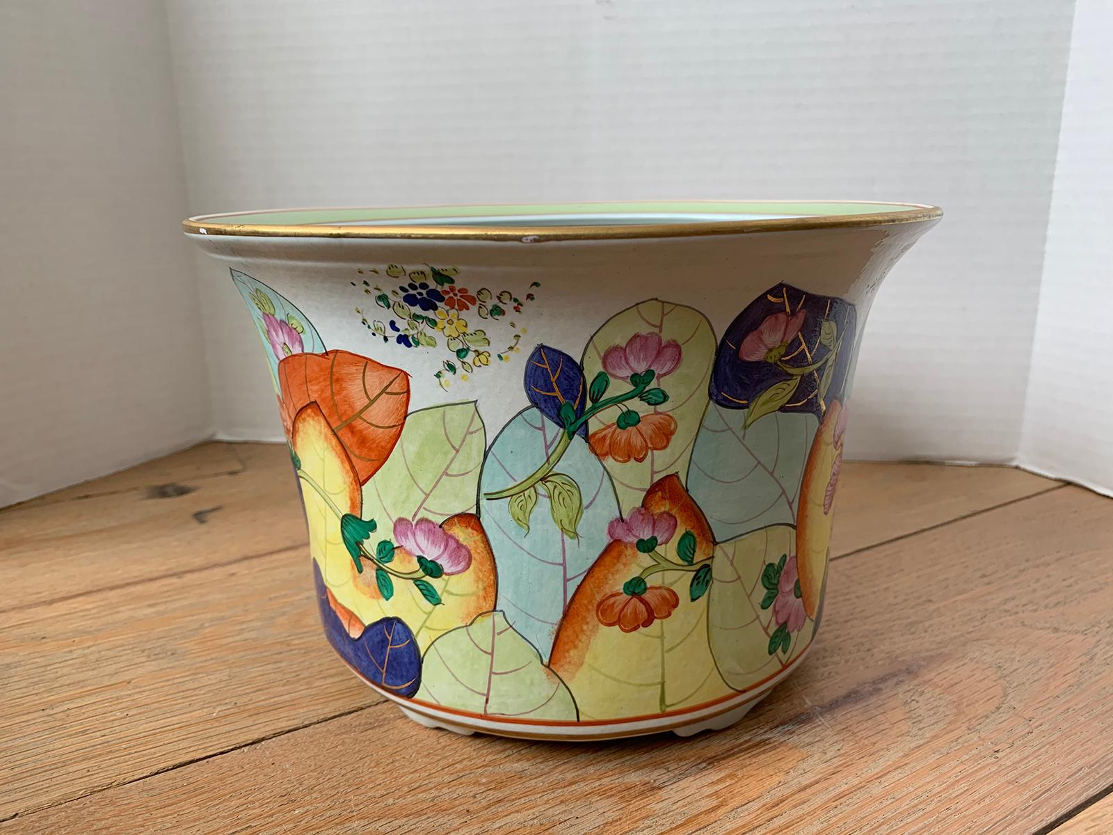 American 20th Century Tobacco Leaf Porcelain Cachepot Planter by Mottahedeh, Marked