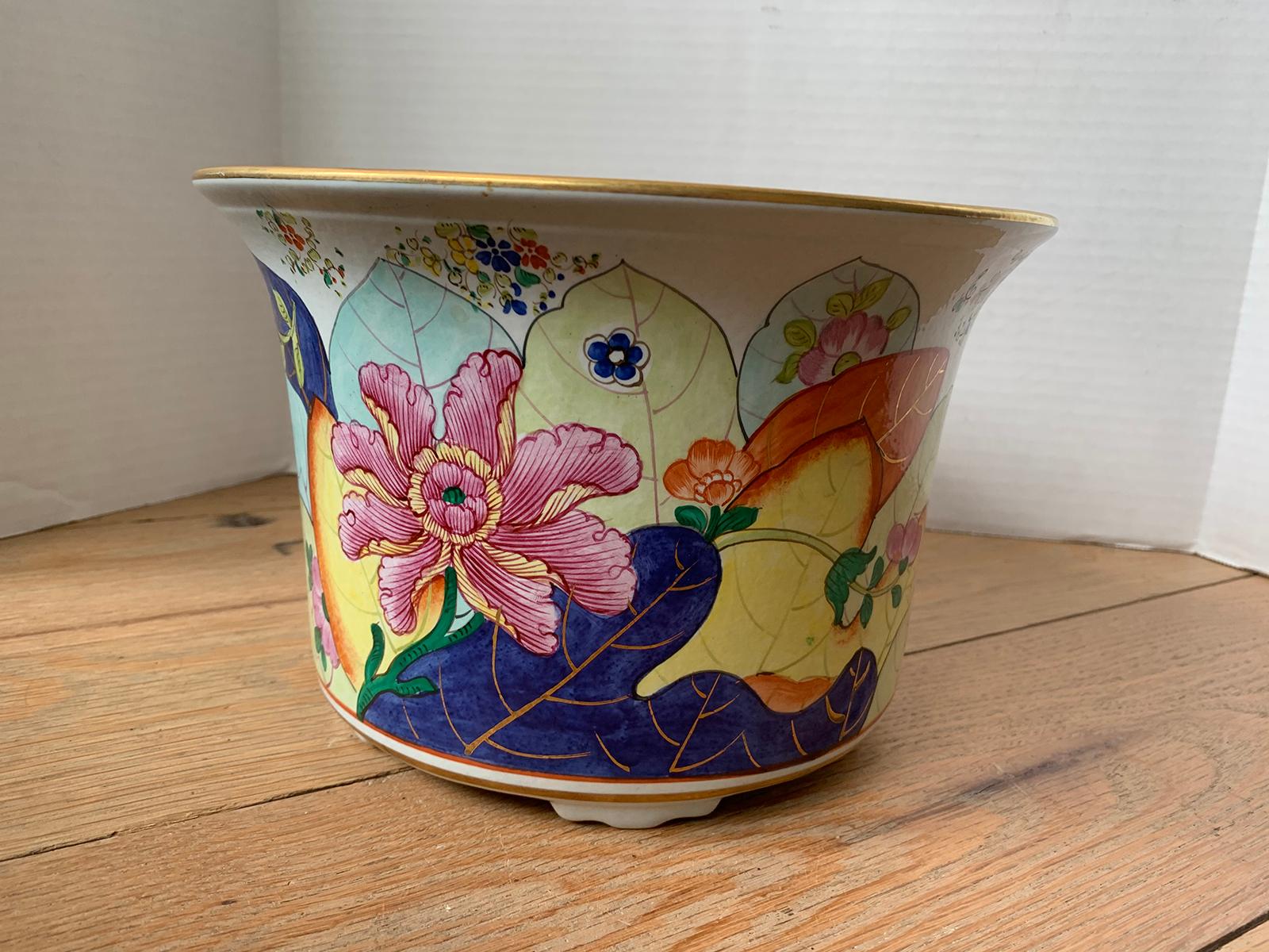 20th Century Tobacco Leaf Porcelain Cachepot Planter by Mottahedeh, Marked In Good Condition In Atlanta, GA