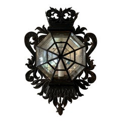 20th Century Tole One-Light Wall Mount Lantern with Mirrored Back, Fleur-de-Lis