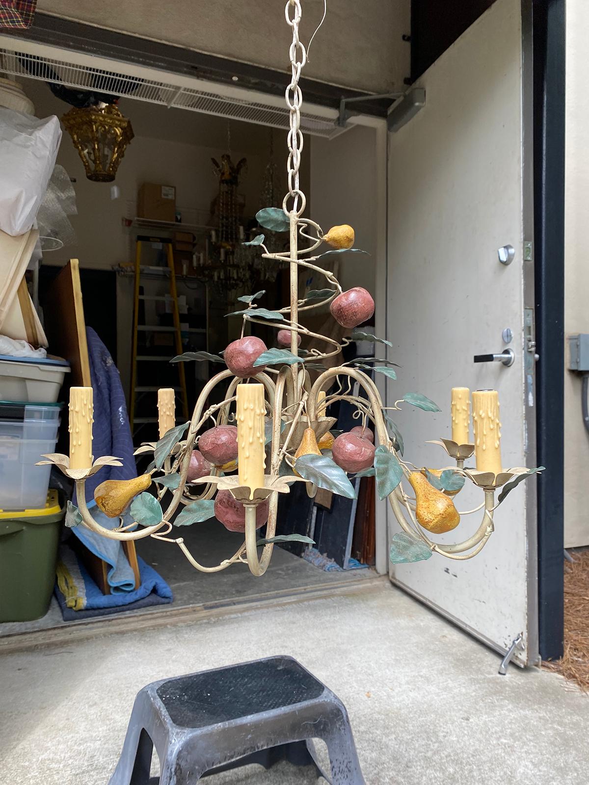 20th century tole six arm chandelier with fruit
New wiring.