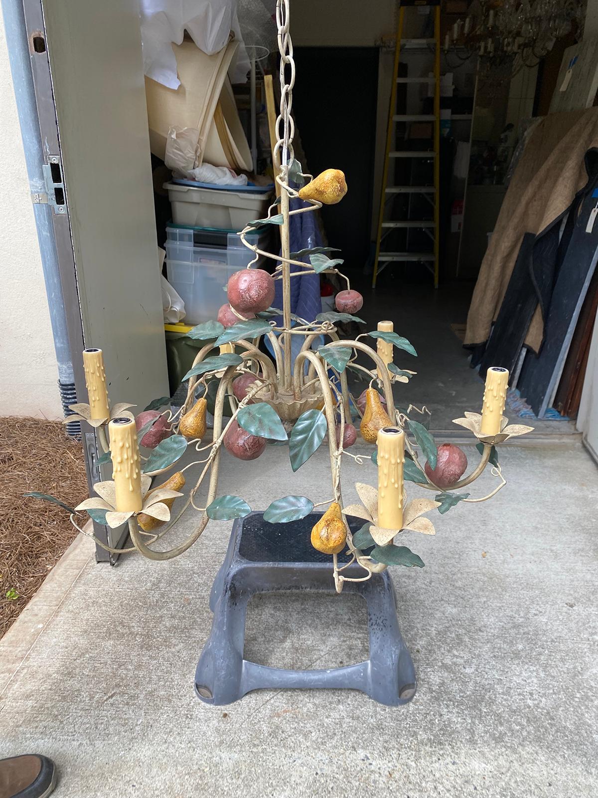 20th Century Tole Six Arm Chandelier with Fruit In Good Condition In Atlanta, GA