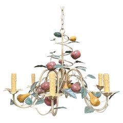 20th Century Tole Six Arm Chandelier with Fruit