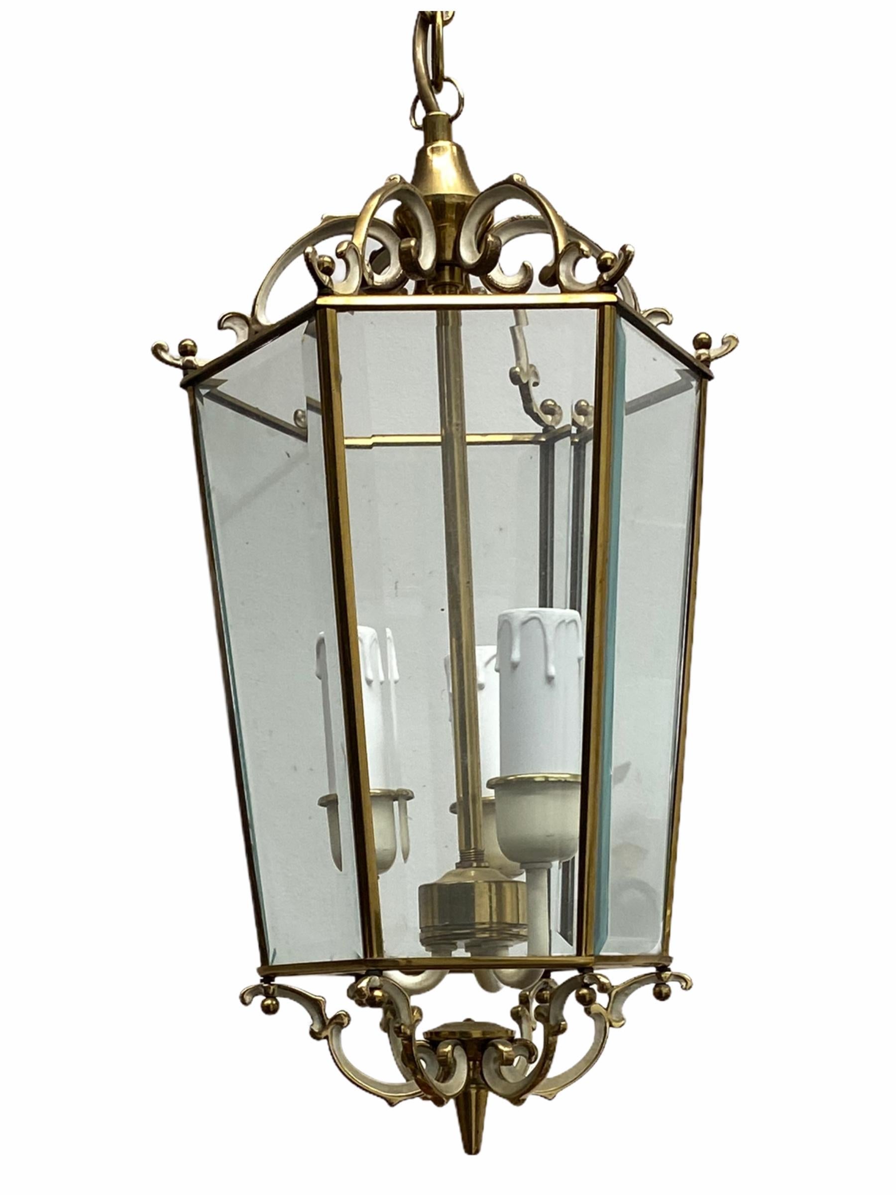 Mid-20th Century 20th Century Tole Style 3-Light Hanging Lantern Light, German, 1960s For Sale