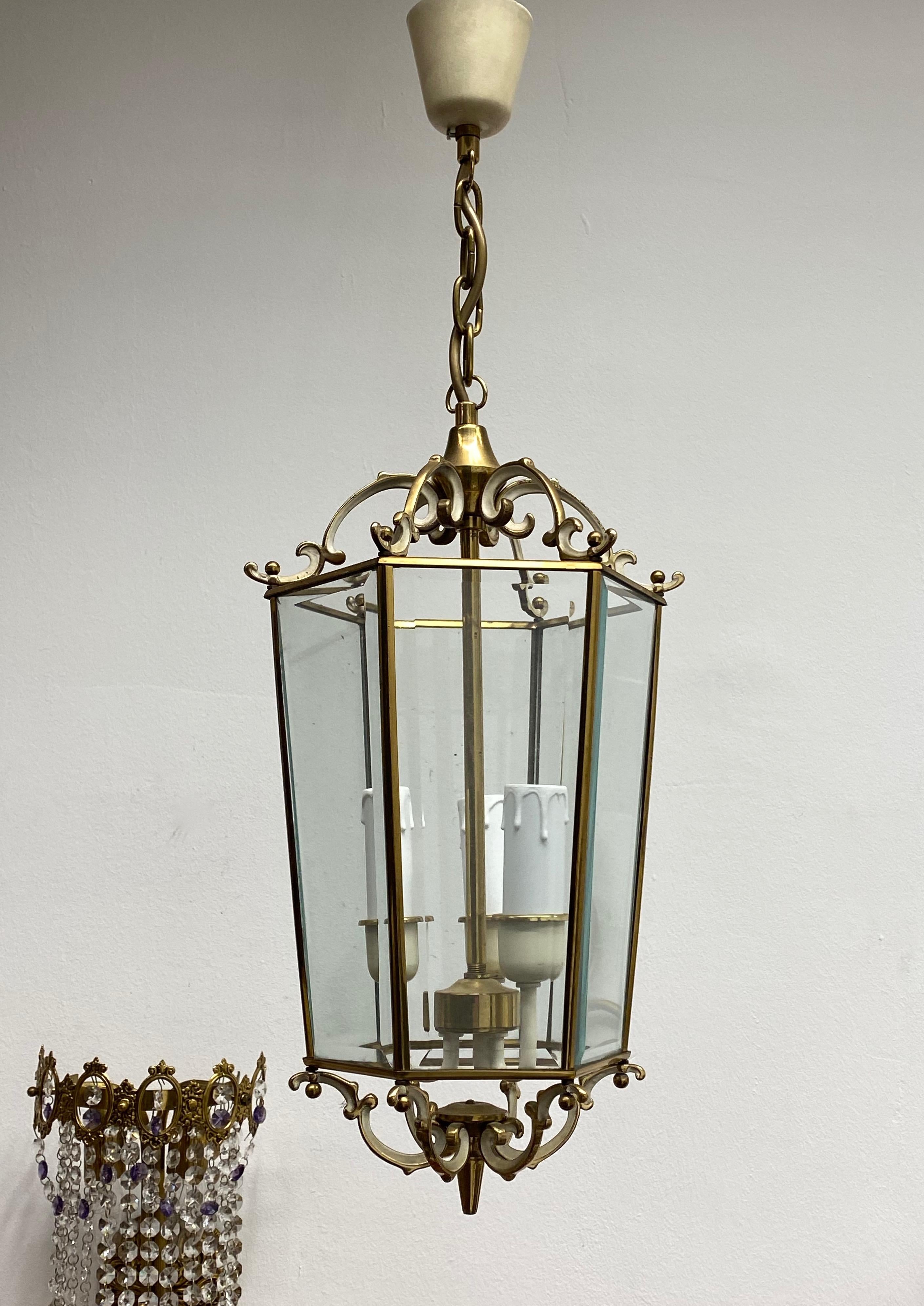 20th Century Tole Style 3-Light Hanging Lantern Light, German, 1960s For Sale 1