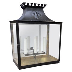 20th Century Tole Three-Light Wall Lantern with Mirrored Back and Fleur-de-Lis