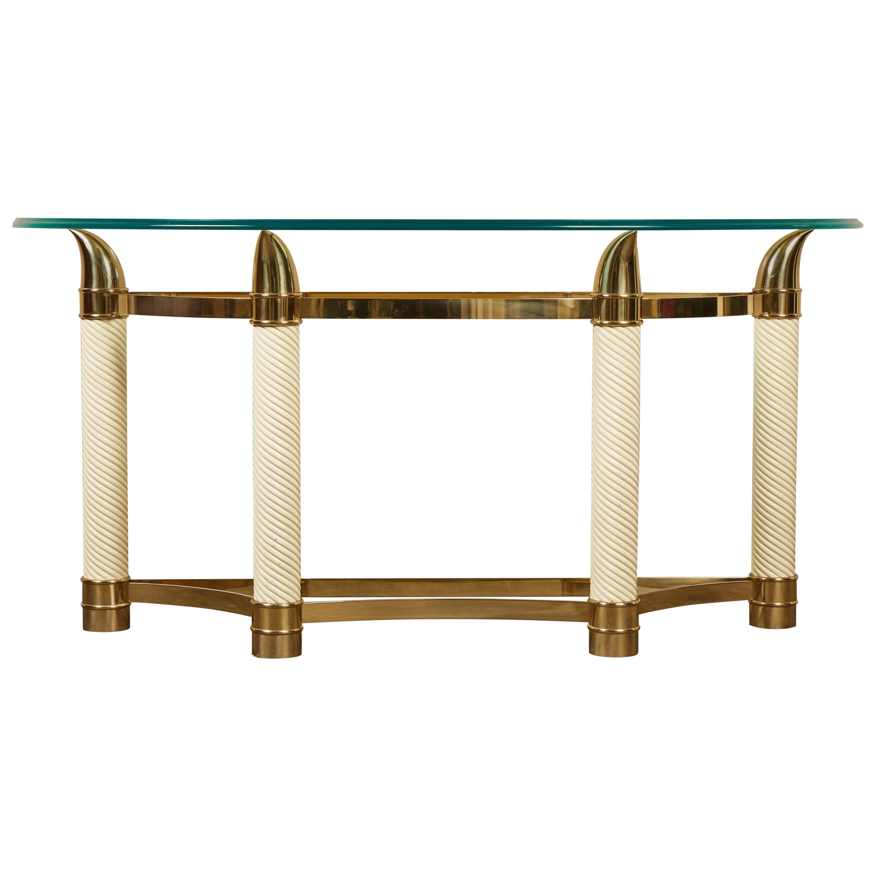 20th Century Tommaso Barbi Italian Tusk Demilune Console with Glass Top