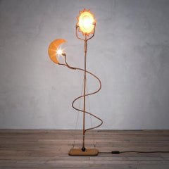 20th Century Toni Cordero 'attr.' Floor Lamp Sun and Moon in Brass and Wood