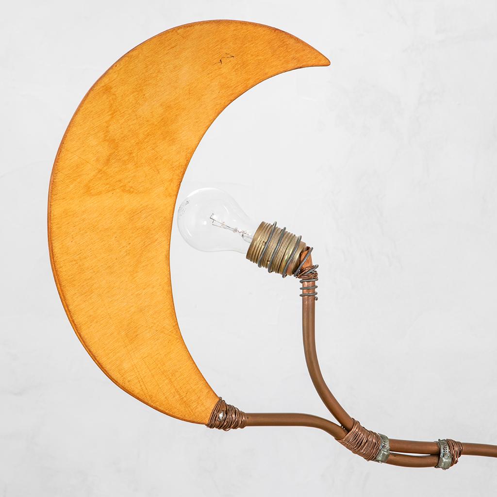 Late 19th Century 20th Century Toni Cordero 'attr.' Floor Lamp Sun and Moon in Brass and Wood For Sale