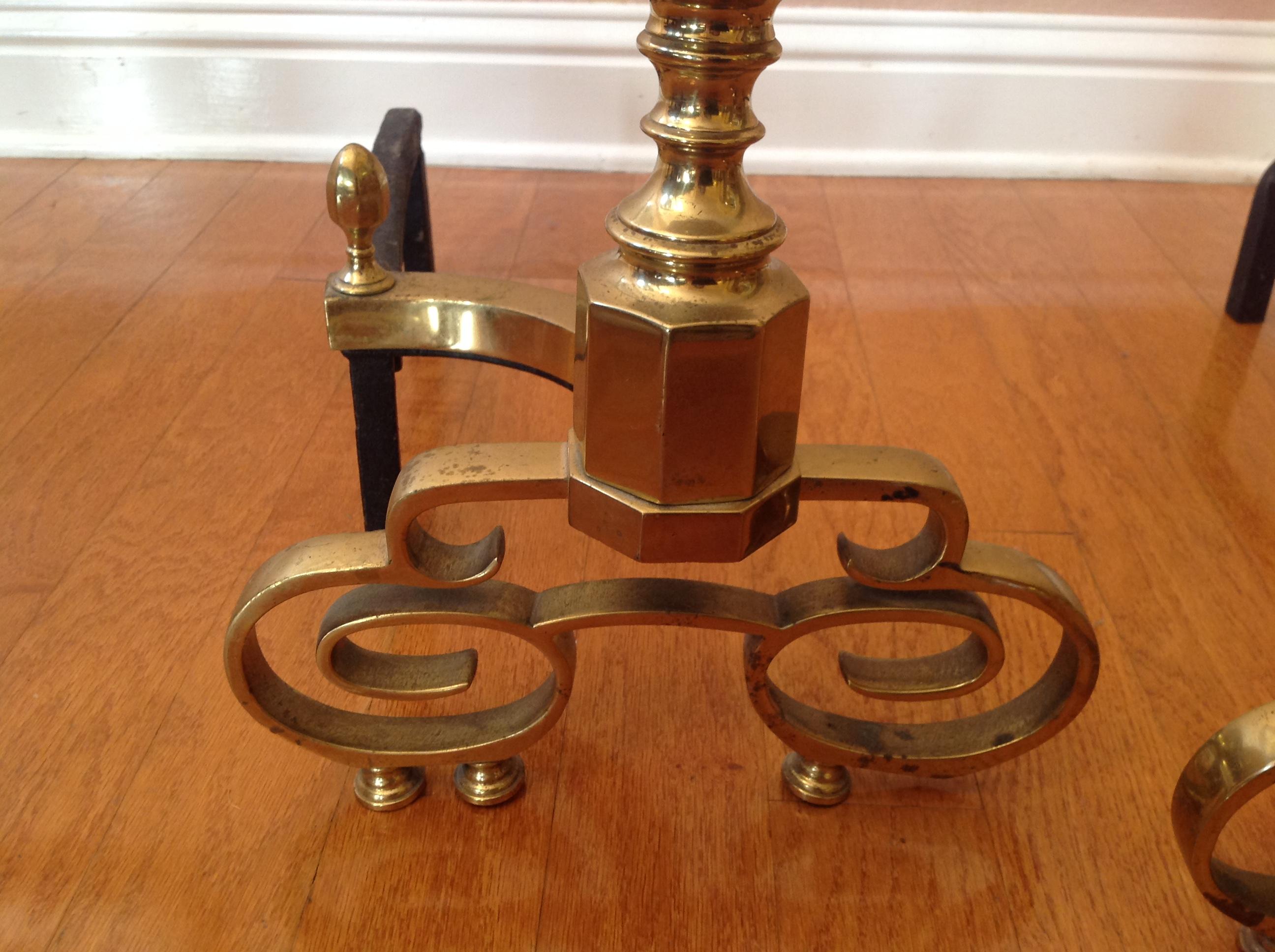 20th Century Traditional Brass Fireplace Andirons -- A Pair For Sale 6