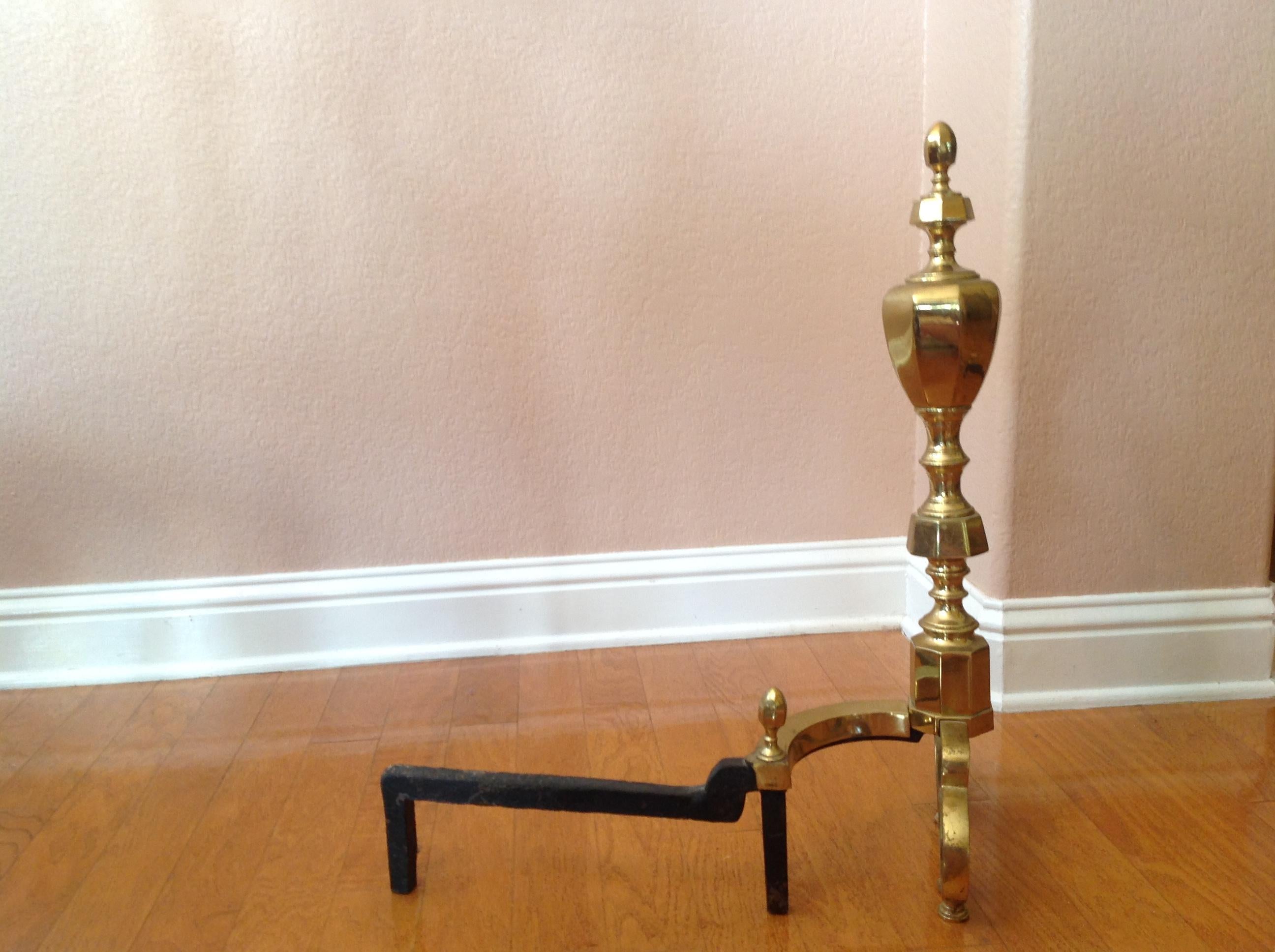 20th Century Traditional Brass Fireplace Andirons -- A Pair For Sale 2