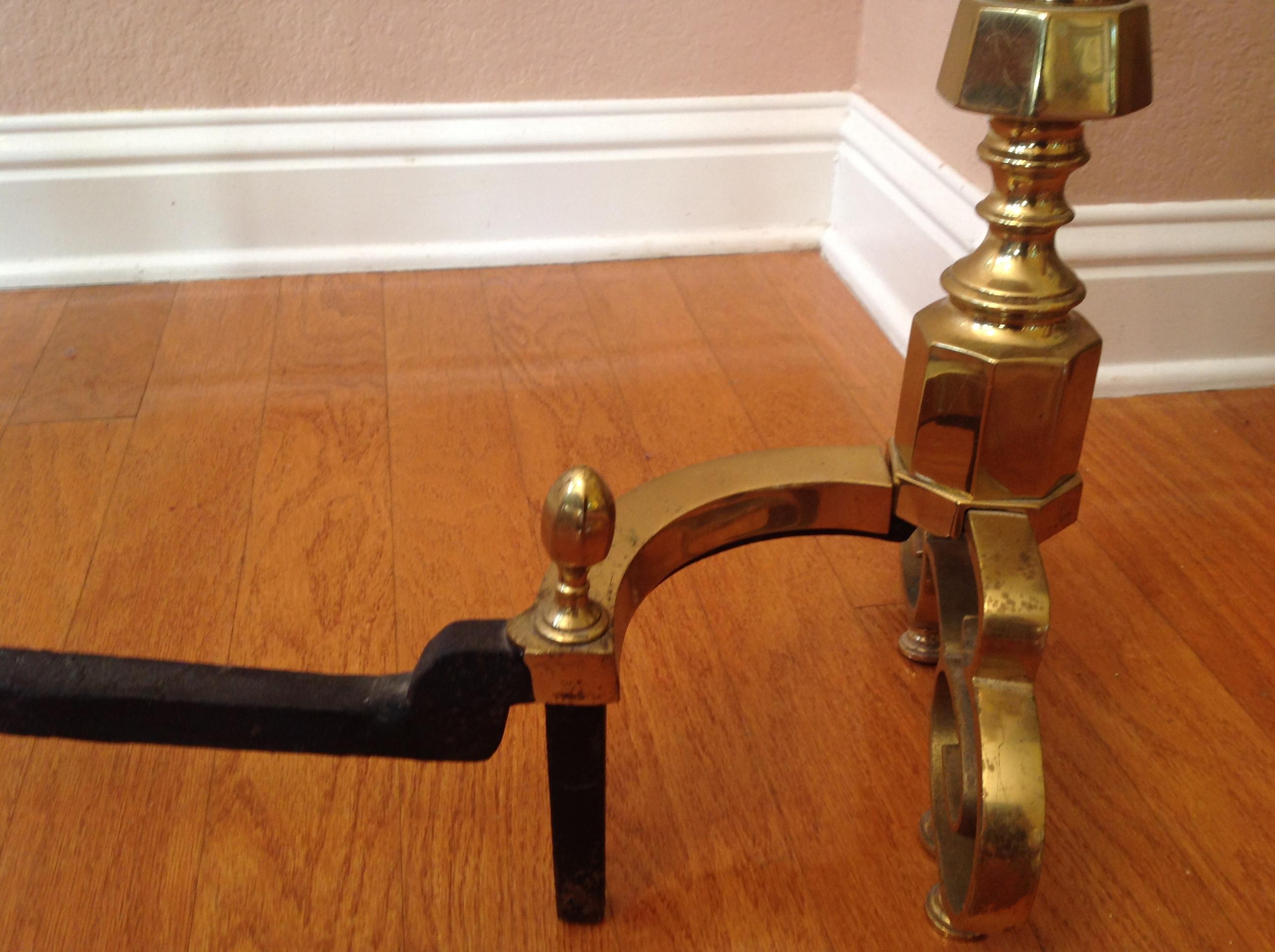 20th Century Traditional Brass Fireplace Andirons -- A Pair For Sale 3