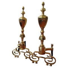 20th Century Traditional Brass Fireplace Andirons -- A Pair
