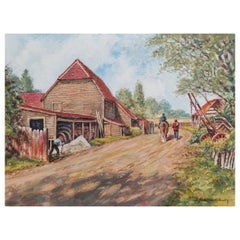 Traditionelles englisches Gemälde des 20. Jahrhunderts „A Farm in Claygate, Surrey“