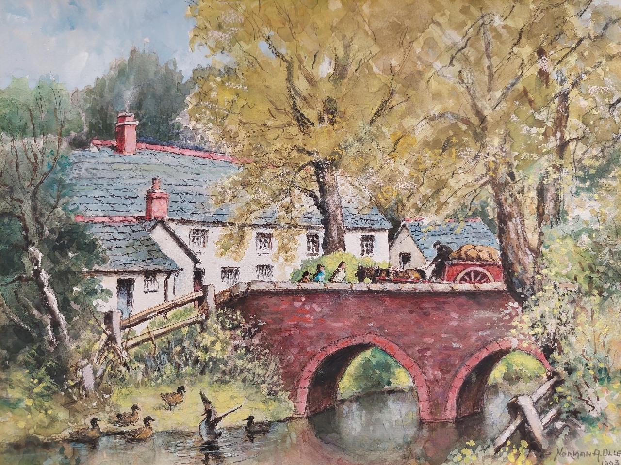 Traditionelles englisches Gemälde des 20. Jahrhunderts Derrington Mill Holsworthy Devon (Englisch) im Angebot