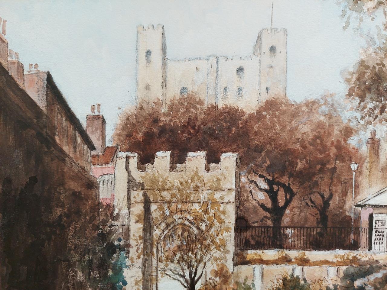 20th Century Traditional English Painting Rochester Castle View, Kent For Sale 4