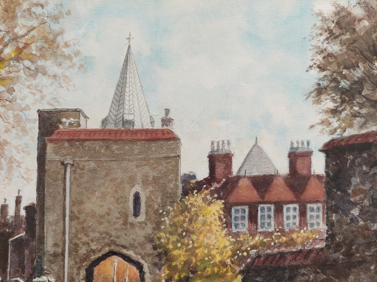 20th Century Traditional English Painting Rochester Cathedral Priory Gate, Kent For Sale 3
