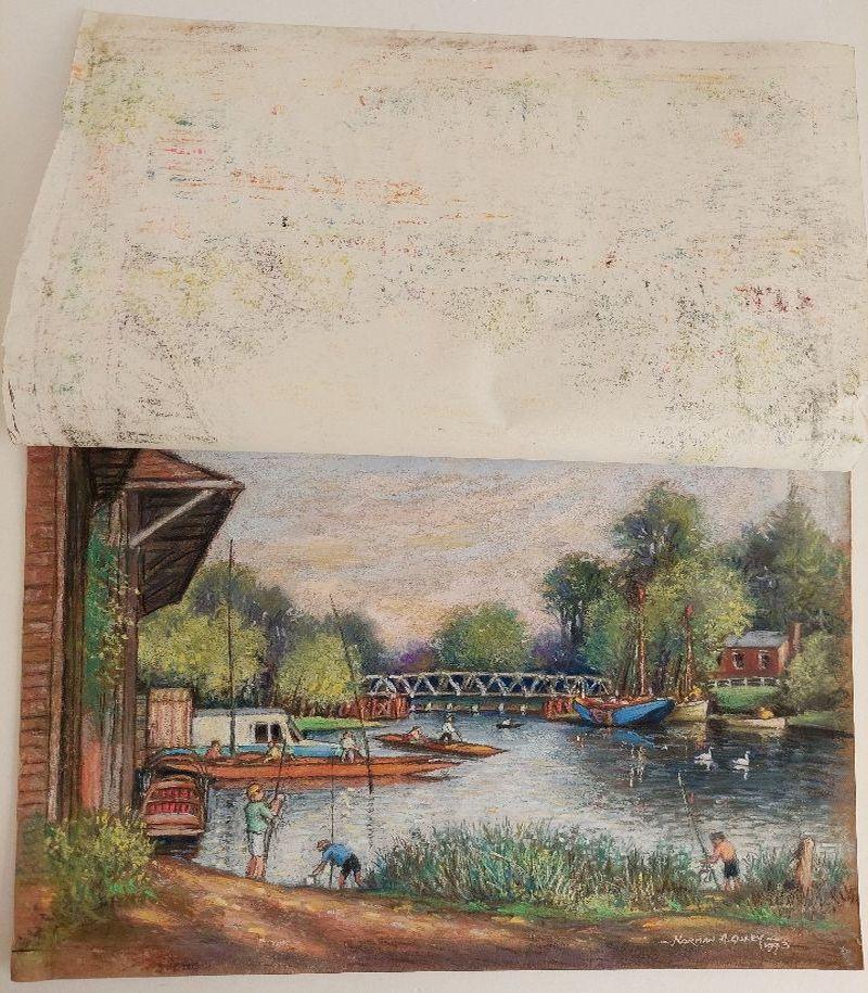 20th Century Traditional English Pastel Summer Evening by the Thames For Sale 7
