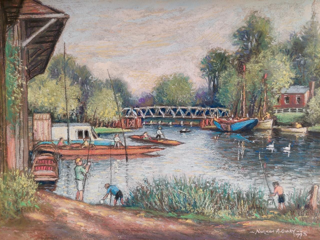 Other 20th Century Traditional English Pastel Summer Evening by the Thames For Sale