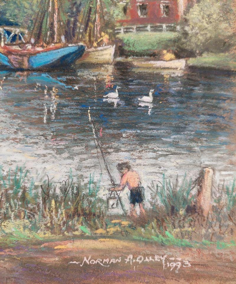 20th Century Traditional English Pastel Summer Evening by the Thames For Sale 1