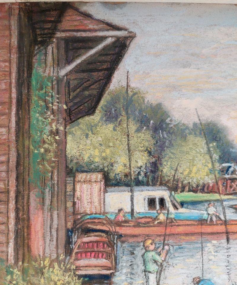 20th Century Traditional English Pastel Summer Evening by the Thames For Sale 3