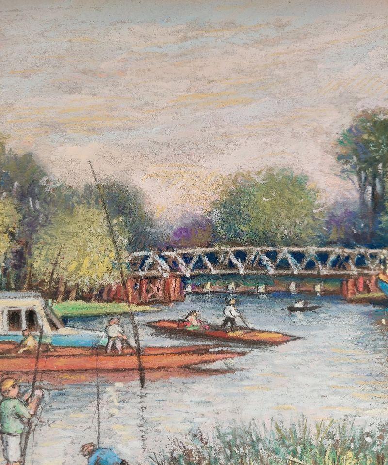 20th Century Traditional English Pastel Summer Evening by the Thames For Sale 4