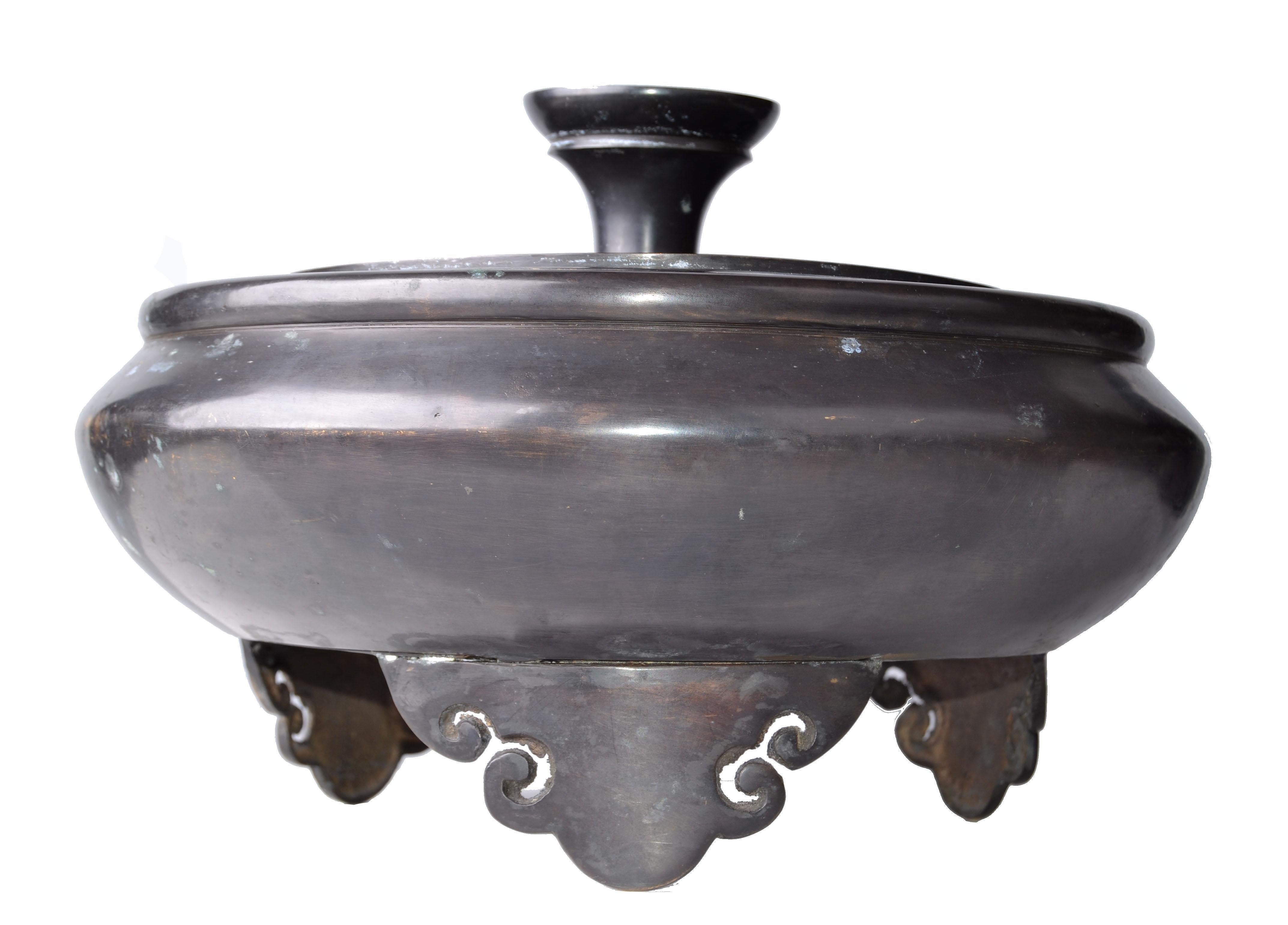 20th Century Traditional Heavy Solid Bronze Urn with Lid 3