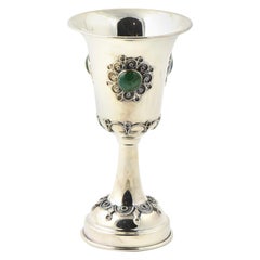 Vintage 20th Century Traditional Sterling and Chrysocolla Kiddush Cup