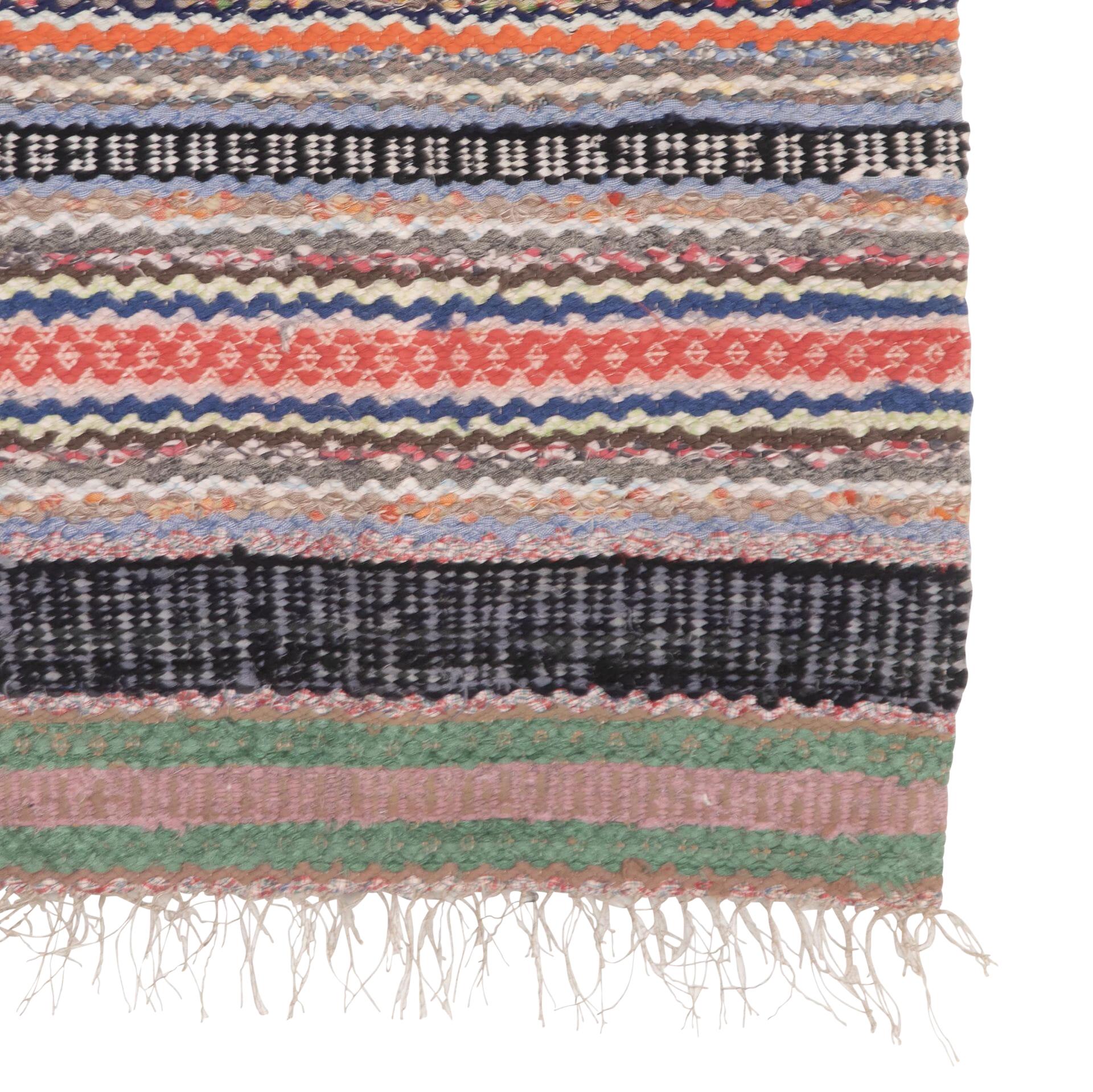 Traditional 20th Century Swedish rug in red, blue, black, orange and green. 
Circa 1950.