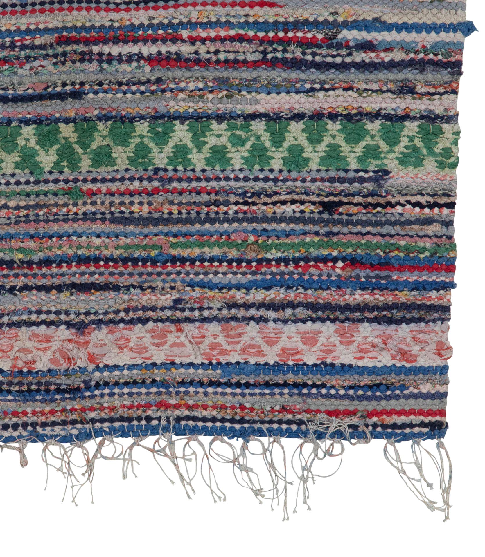 Vintage Swedish multicoloured striped cotton rug.     Circa 1950.      Bag 11 / Rug 106