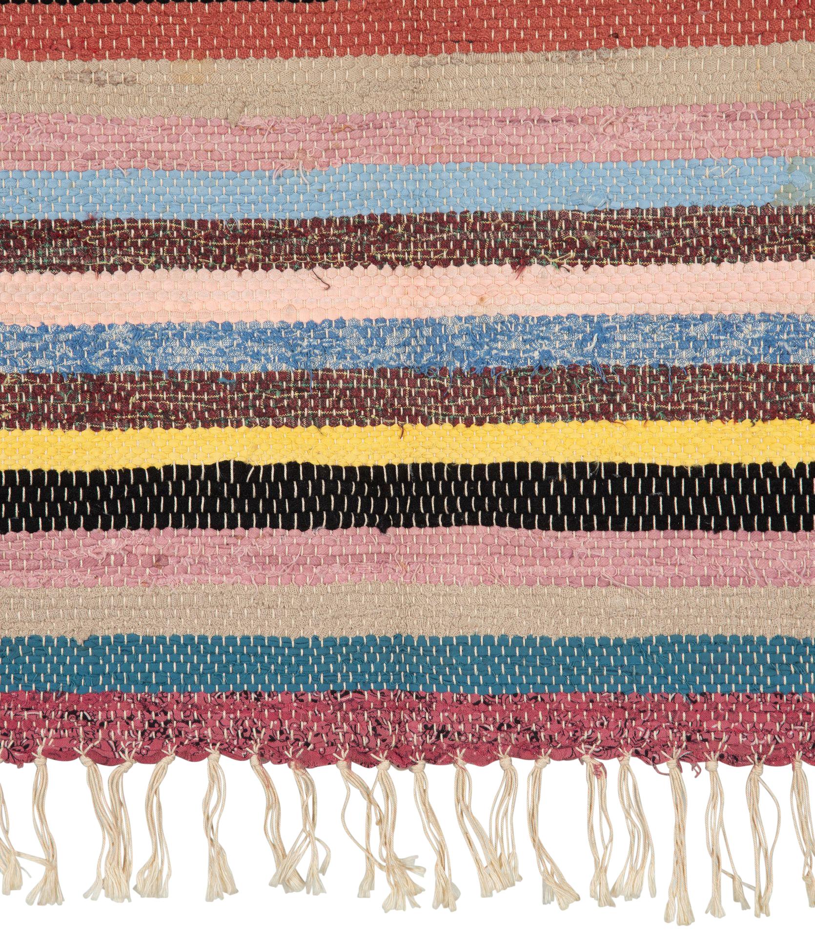 Vintage Swedish multicoloured striped cotton rug.    Circa 1950.    Bag 13 / Rug 122