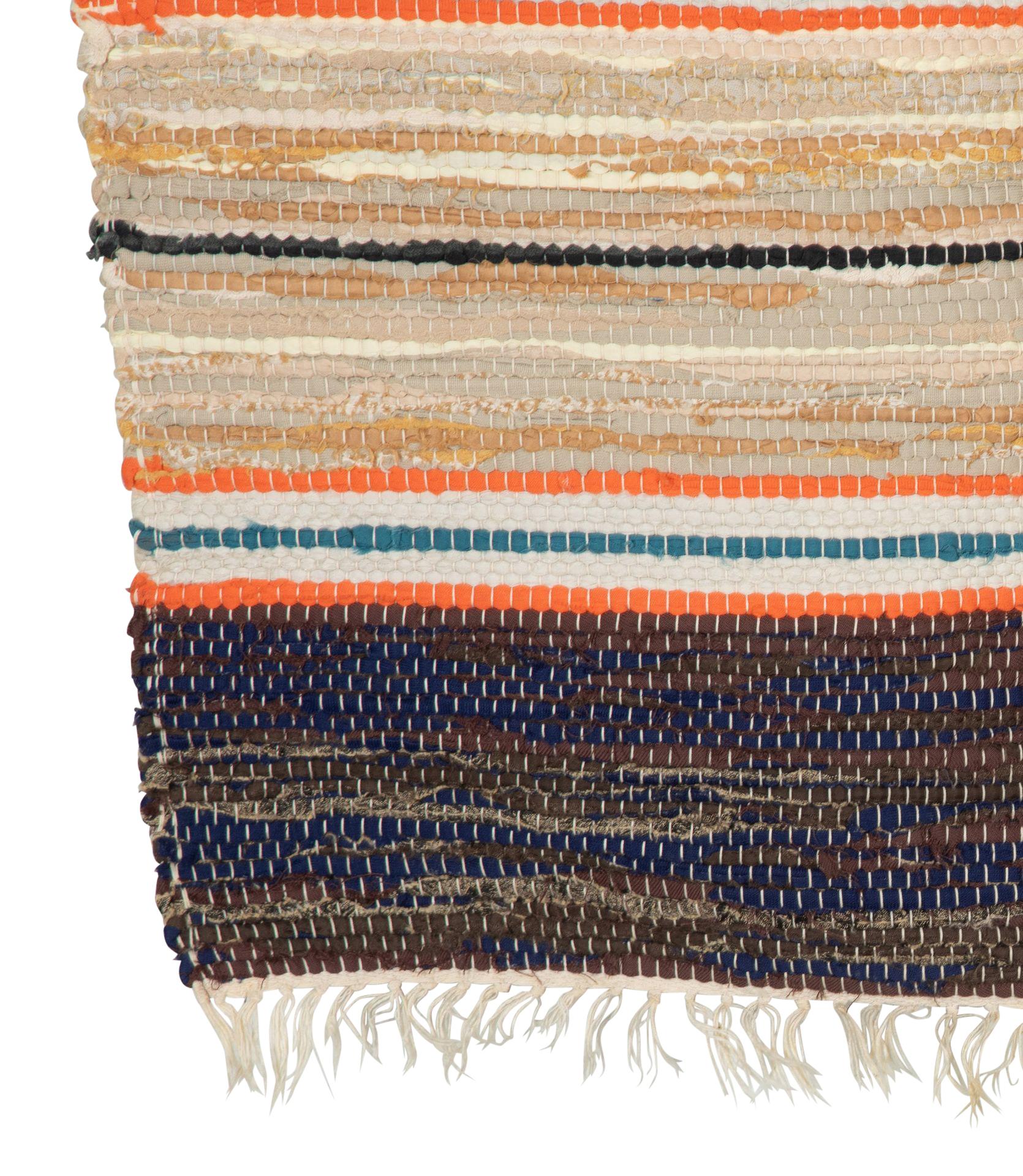 Vintage Swedish multicoloured striped cotton rug.    Circa 1950.