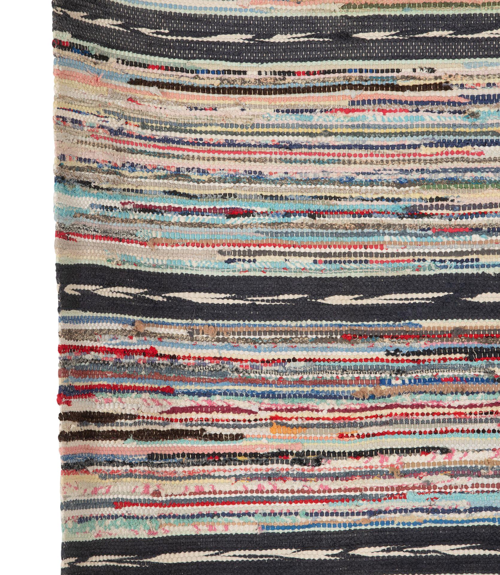 Tapis vintage suédois en coton rayé multicolore.    Vers 1950.