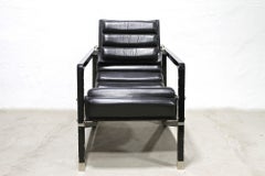 Transat-Stuhl aus dem 20. Jahrhundert, Entwurf von Eileen Gray, 1927, schwarzes Leder, Frankreich, ca. 1975