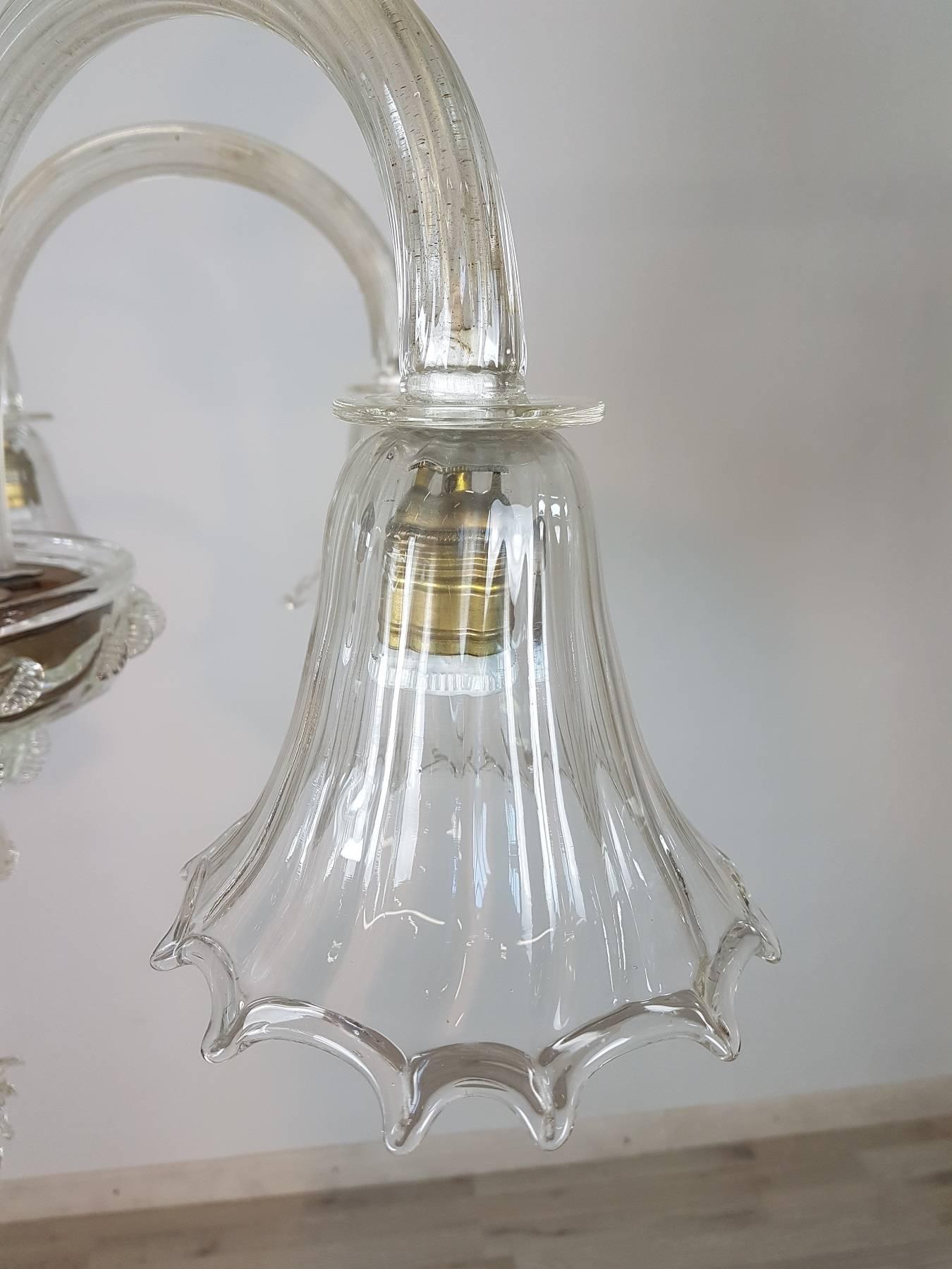Mid-20th Century 20th Century Transparent Murano Glass Italian Chandelier