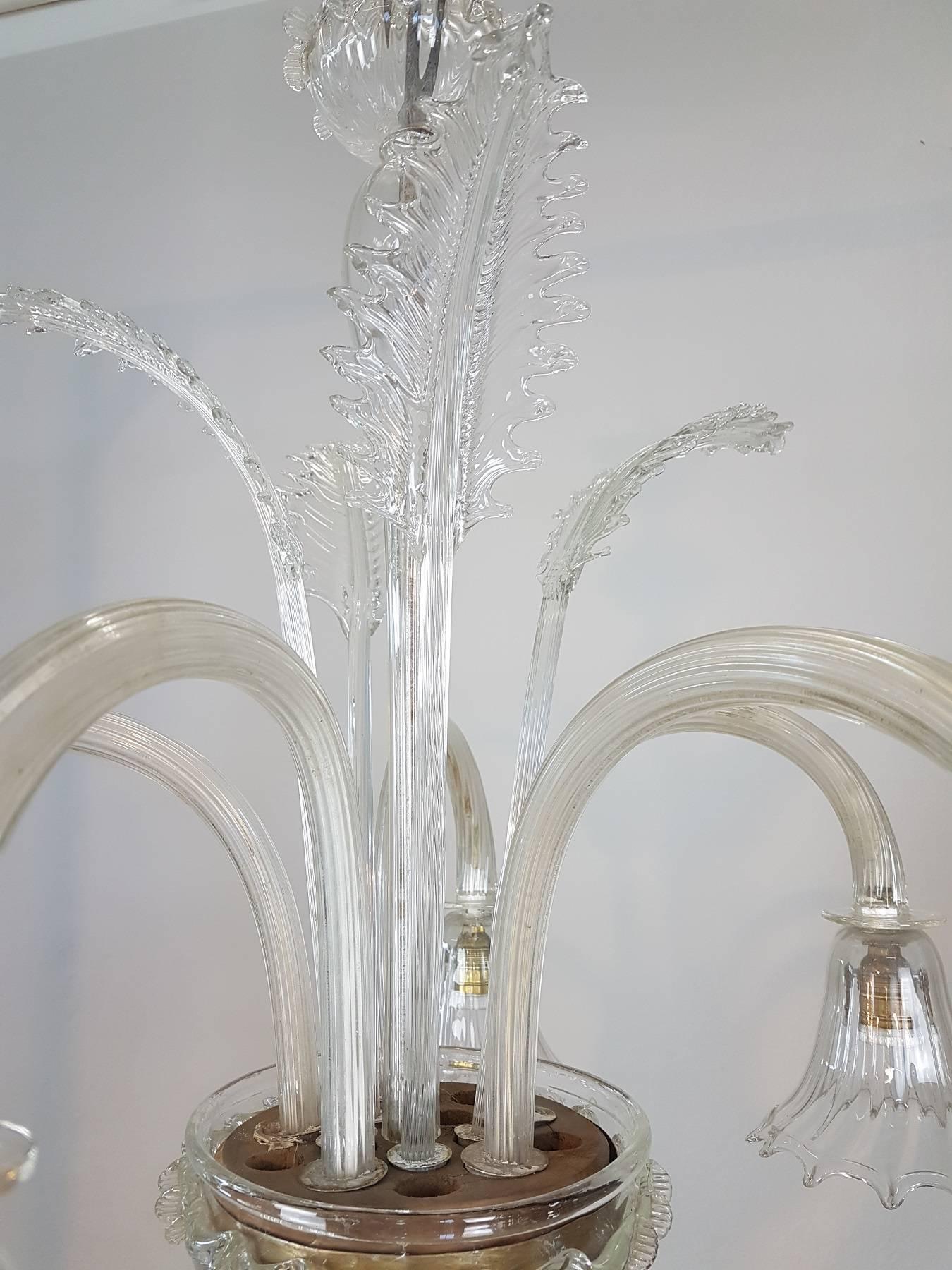 20th Century Transparent Murano Glass Italian Chandelier 2