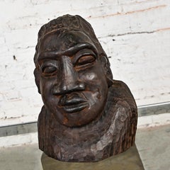 20th Century Tribal Figural Head Bust by David Tennant Hand Carved Ebony Wood