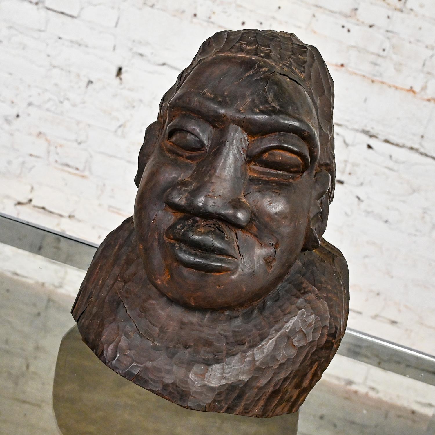 Unknown 20th Century Tribal Figural Head Bust by David Tennant Hand Carved Ebony Wood   For Sale