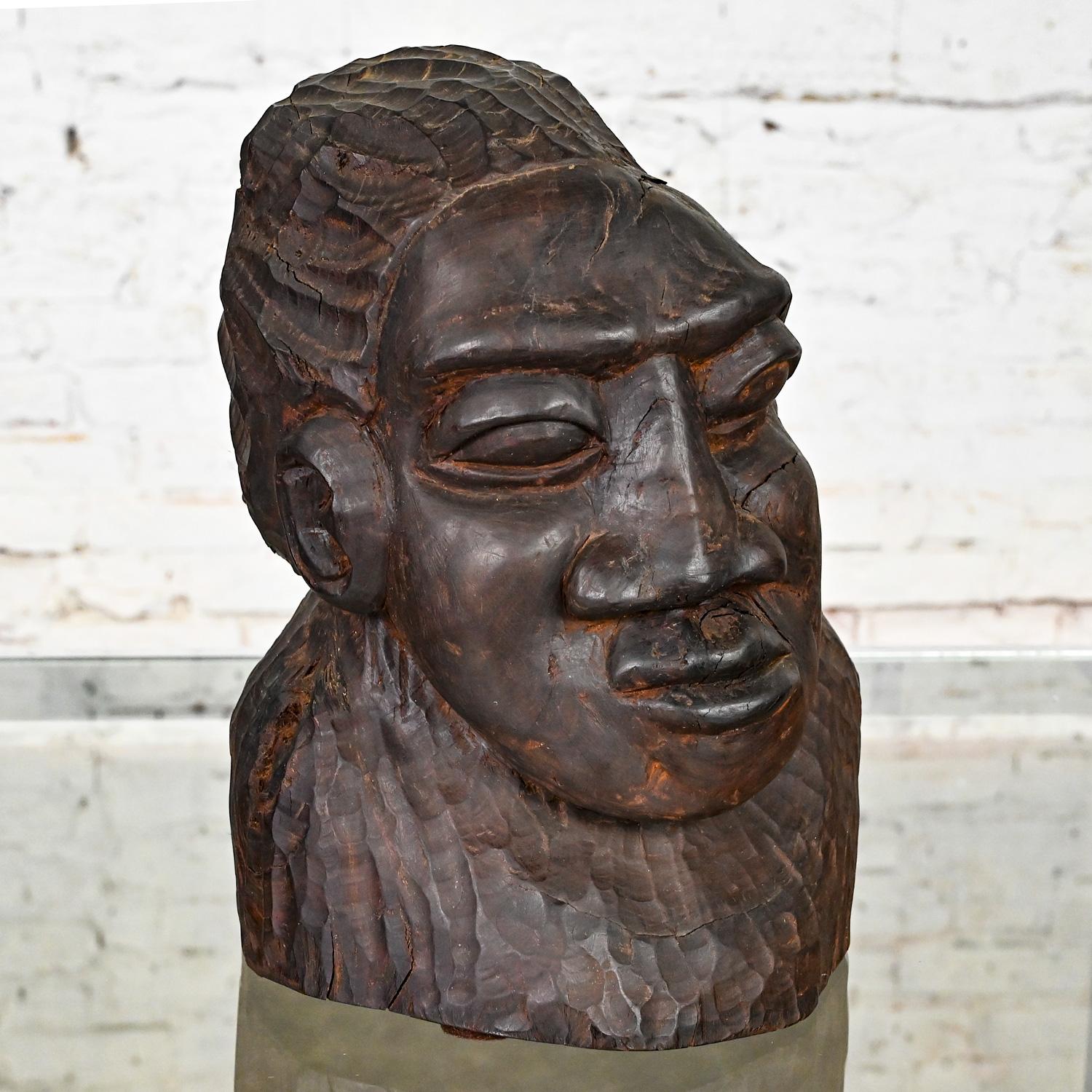 20th Century Tribal Figural Head Bust by David Tennant Hand Carved Ebony Wood   For Sale 2