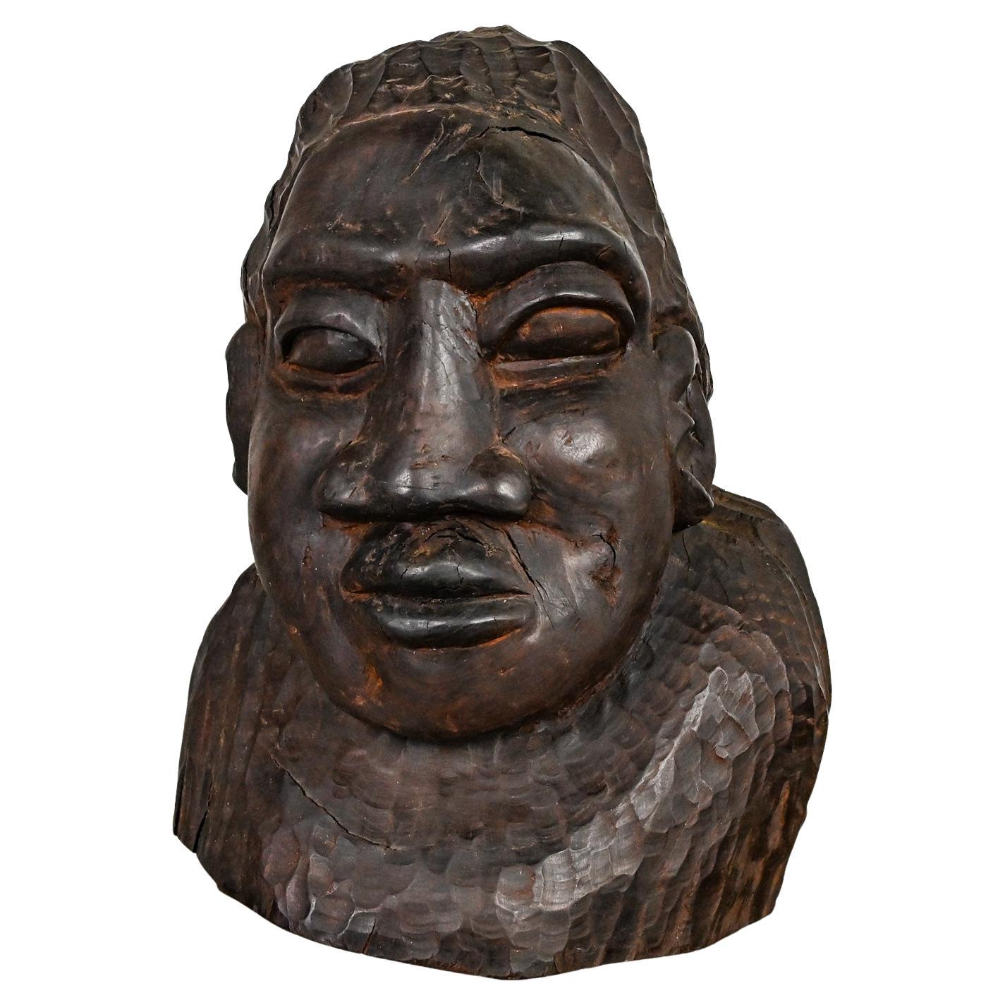 20th Century Tribal Figural Head Bust by David Tennant Hand Carved Ebony Wood   For Sale