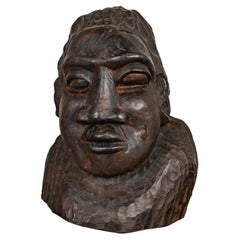 20th Century Tribal Figural Head Bust by David Tennant Hand Carved Ebony Wood  