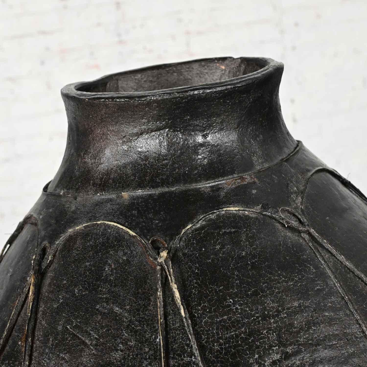 20th Century Tribal Large Scale Clay Fermenting Pot or Water Jug Black on Stand 1