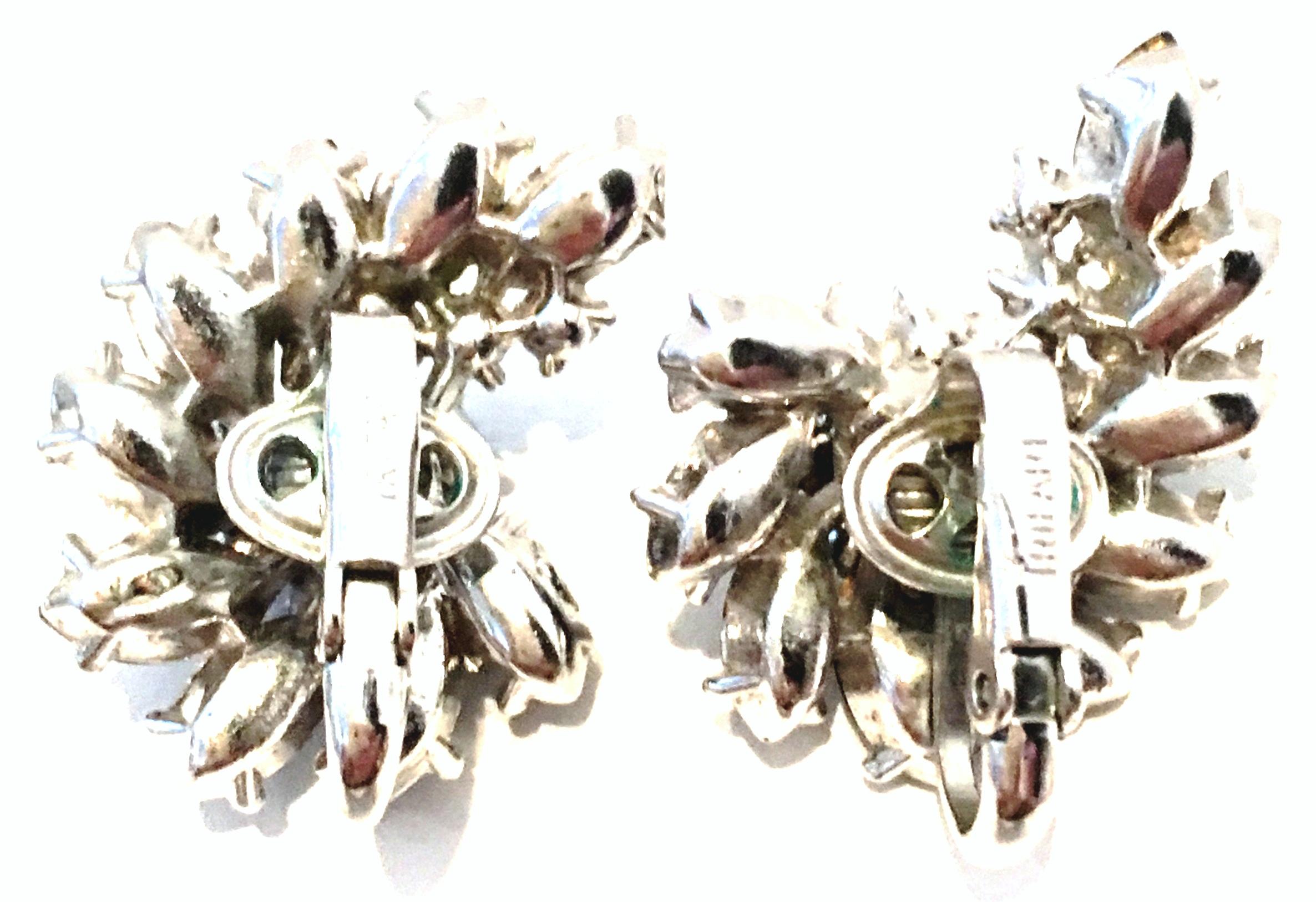 20th Century Trifari Crown Silver & Austrian Crystal Pair Of Earrings For Sale 3
