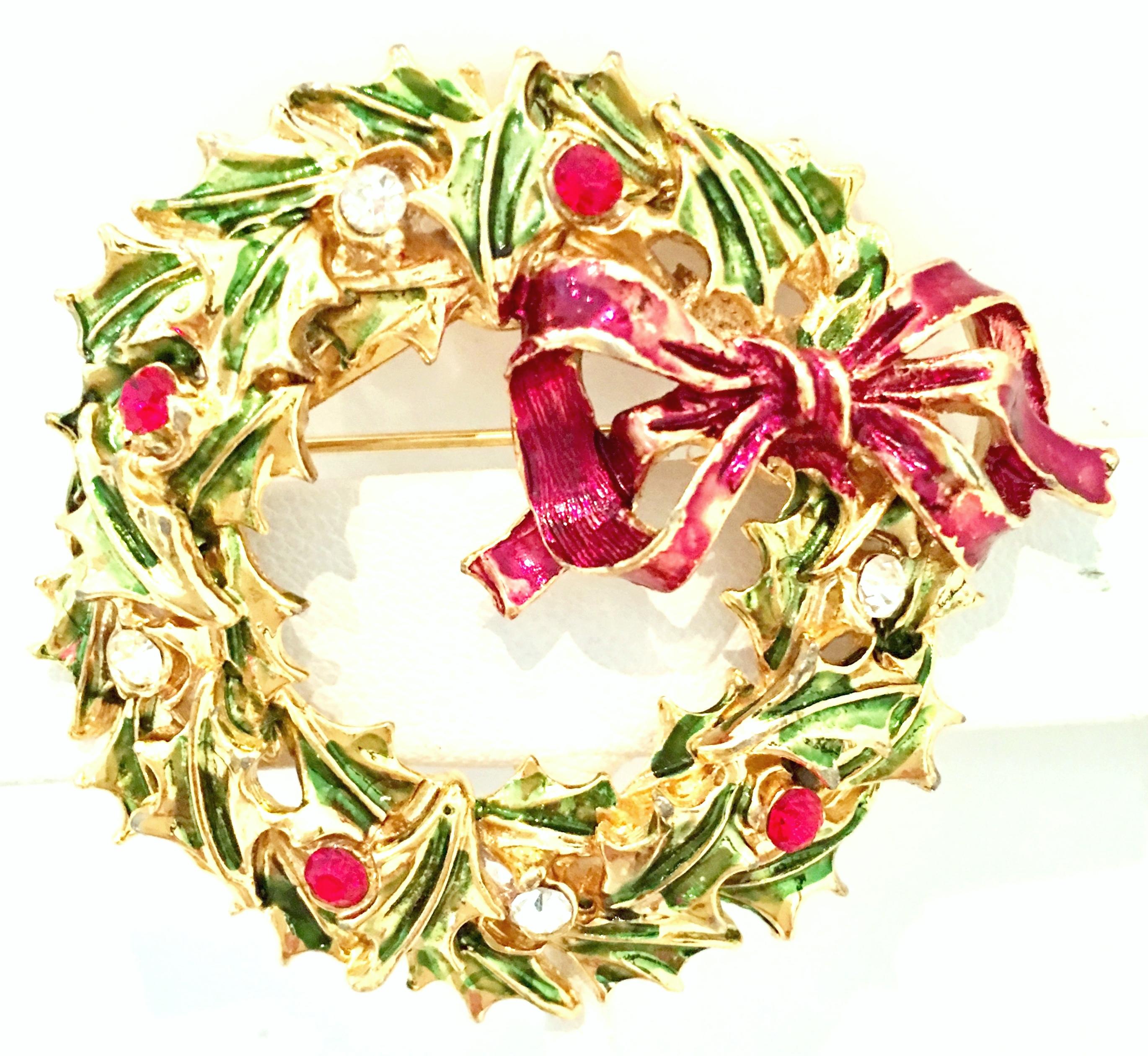 20th Century Trio Of Gold & Austrian Crystal Christmas Theme Brooches For Sale 7
