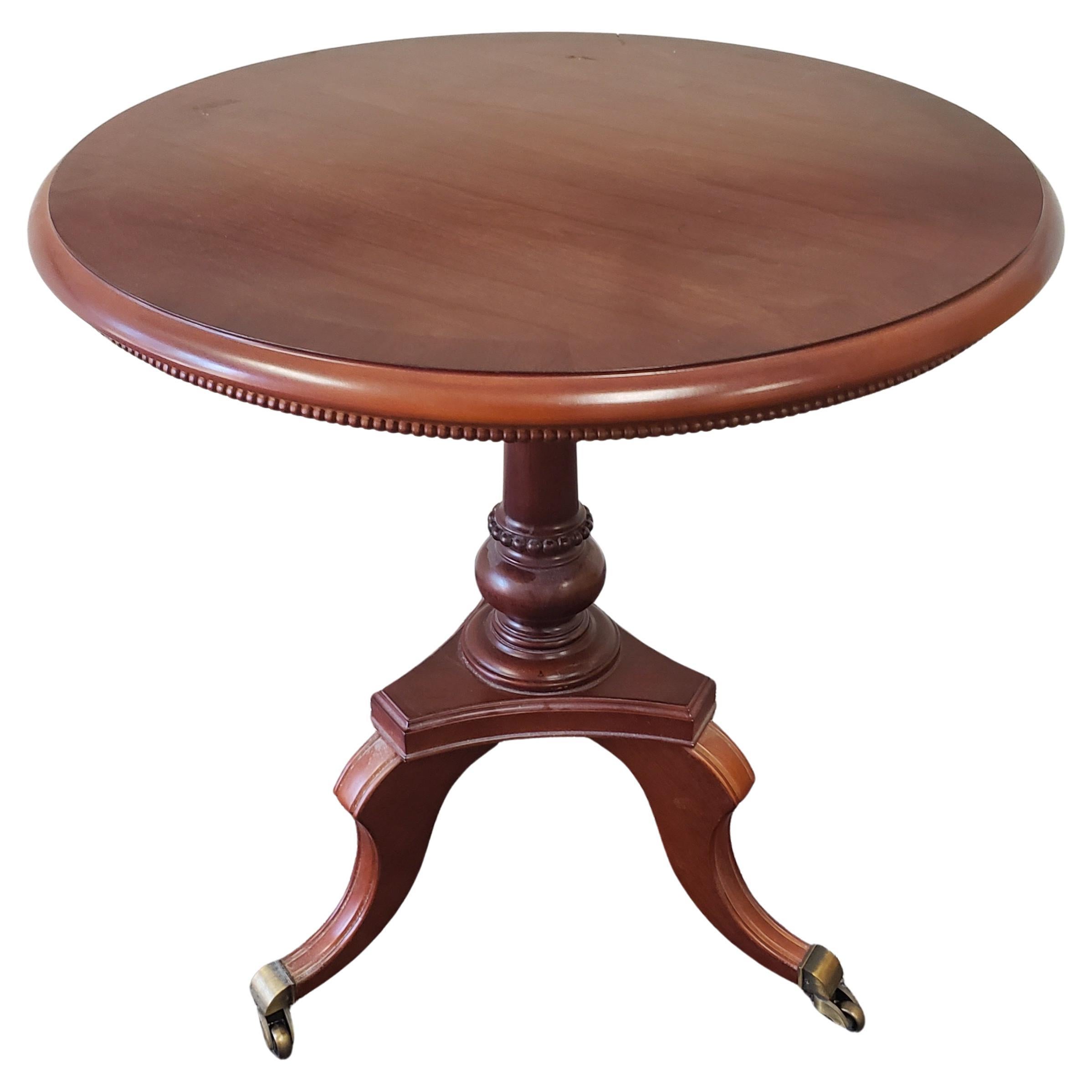 20th Century Tripod Pedestal Mahogany Tea Table Side Table on Wheels In Good Condition For Sale In Germantown, MD